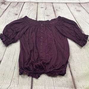 UEC Marciano dark purple shirt sleeve off the shoulder blouse XS